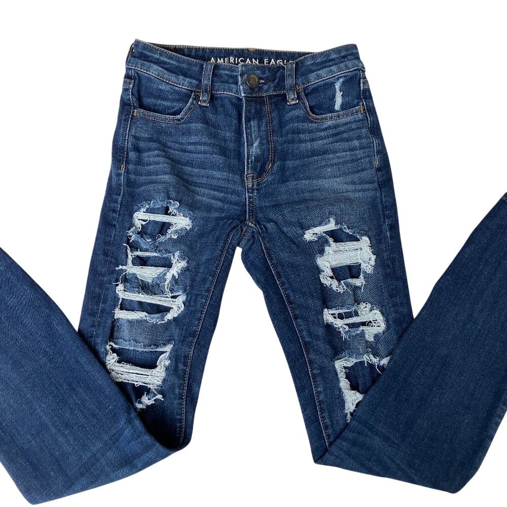 American Eagle 360 Next Level Stretch Patched Destroyed Hi-Rise Jegging Size O